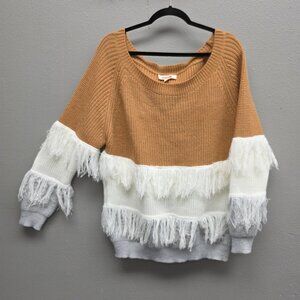 Mazik Sweater Womens Large Multicolor Fringe Stripe Knit Scoop Neck Pullover